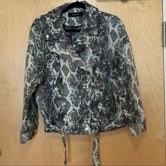 Zara Basic Jacquard Snakeskin Biker Moto Jacket - Picture 3 of 12